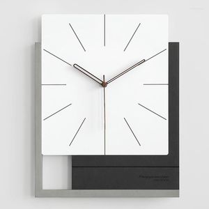 Horloges murales carré minimaliste horloge salon nordique luxe moderne noir blanc wandklokken muet art unique montre W6C