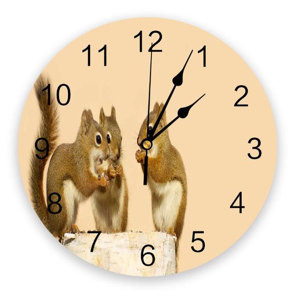 Horloges murales écureuil graine de tournesol mignon horloge ronde créative décor à la maison salon Quartz aiguille numérique suspendu WatchWallWallWall