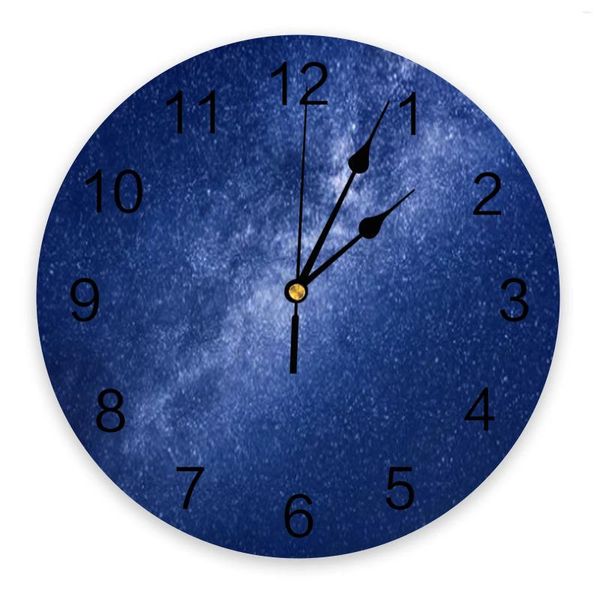 Relojes de pared cielo estrellado galaxia azul oscuro PVC reloj digital diseño moderno decoración de sala de estar reloj grande colgante silencioso