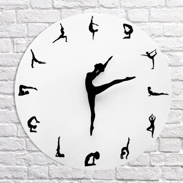 Horloges murales autocollant horloge centre de formation de yoga décoration quartz 3D poses 12 