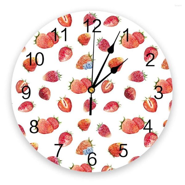 Horloges murales Berry Berry Red Clock Salon Home Decor Large Round Mute Quartz Table Table Chambre Decoration Watch