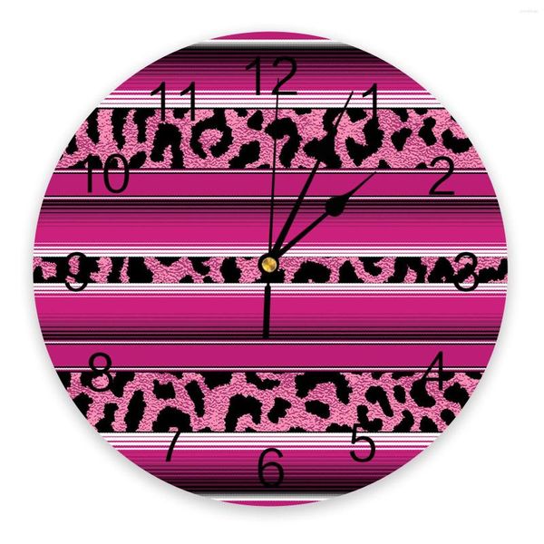 Relojes de pared rayas leopardo estampado rosa rojo dormitorio reloj grande cocina moderna comedor redondo sala de estar reloj decoración del hogar