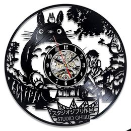 Horloges murales Studio Ghibli Totoro Horloge Dessin animé Mon voisin Disque vinyle Montre Décor à la maison Cadeau de Noël pour enfants Y286 Drop Deliv Dhwtx