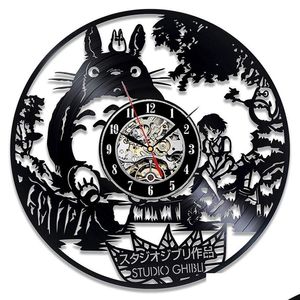 Horloges murales Studio Ghibli Totoro Horloge Dessin animé Mon voisin Disque vinyle Montre Décor à la maison Cadeau de Noël pour enfants Y286 Drop Deliv Dhwtx