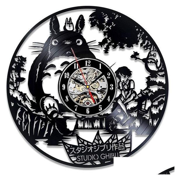 Relojes de pared Studio Ghibli Totoro Reloj Dibujos animados Mi vecino Disco de vinilo Reloj Decoración para el hogar Regalo de Navidad para niños Entrega directa Gar Dh58Y