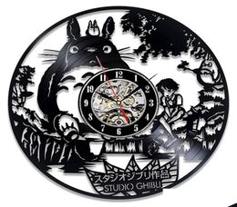 Horloges murales studio ghibli totoro horloge murale dessin animé mon voisin vinyle record horloges watch home décor cadeau de Noël pour les enfants y9828007