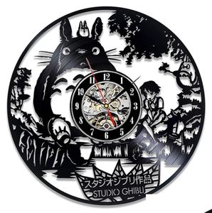 Horloges murales studio ghibli totoro horloge murale dessin animé mon voisin vinyle record horloges watch home décor cadeau de Noël pour les enfants y1295047