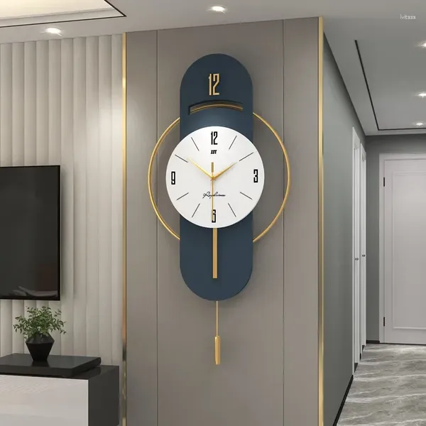 Relojes de pared Reloj elegante y minimalista Luz de lujo Sala de estar Sofá Decoración de fondo Hogar moderno Colgante silencioso