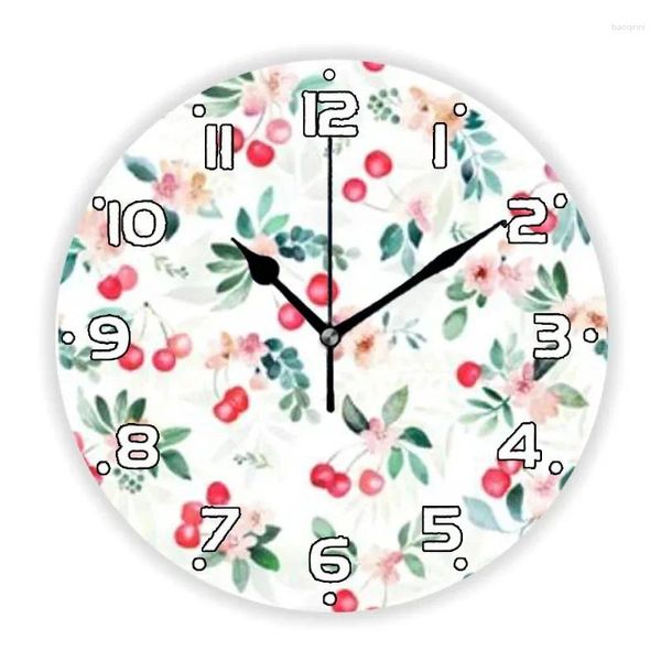 Horloges murales élégantes fleurs de cerisier et bouquets de fruits horloge pour salon cuisine été nature fruits montre décor à la maison