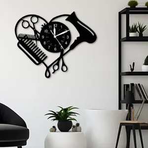 Relojes de pared Reloj elegante Peluquería vibrante con tijeras Patrón de peine Salón personalizado Pantalla de tiempo temática para dormitorio