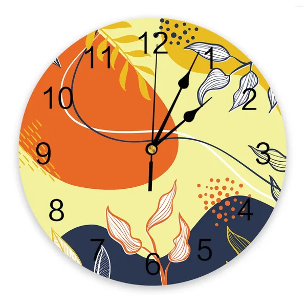 Horloges murales feuilles d'été fleur abstraite grande chambre d'enfants montre silencieuse bureau décor à la maison cadeau suspendu