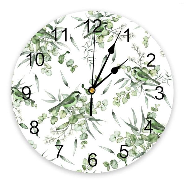 Horloges murales Plantes d'été Quatre Feuilles Herbe Vert Aquarelle Horloge Moderne Silencieux Salon Décor À La Maison Montre Suspendue