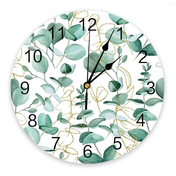 Horloges murales Plantes d'été Feuilles Horloge Design moderne Autocollants Décor à la maison Salon Chambre numérique Montre