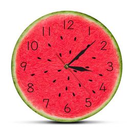 Horloges murales pastèque d'été horloge moderne avec une cuisine tropicale numérique art décoratif style fruit quartz silencieux rond Q240509