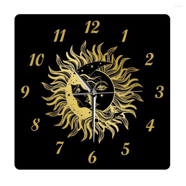 Relojes de pared sol Eclipse concepto astronomía y astrología símbolo reloj cuadrado Vintage estilo bohemio gitano decoración del hogar reloj grande