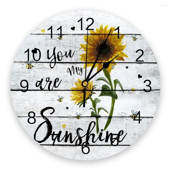 Horloges murales tournesol abeille vieux bois planche texture salon horloge ronde décor maison chambre cuisine décoration