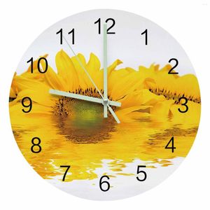Horloges murales tournesol réflexion fleur jaune plante pointeur lumineux horloge maison ornements rond silencieux salon décor