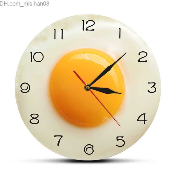 Horloges murales Sunny Side Up Fried Egg Cuisine Décor Acrylique Horloge Murale Petit Déjeuner Nourriture Restaurant Mur Art Salle À Manger Silencieux Tenture Murale Montre 210930 Z230705