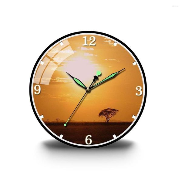 Horloges murales coucher de soleil arbre africain acrylique décoration de la maison moderne cuisine chambre salon décor horloge
