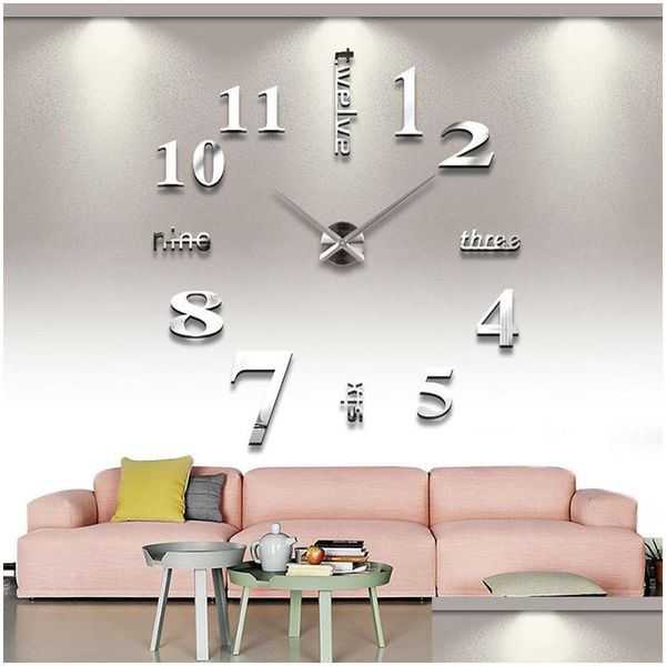 Horloges murales Super Big DIY Horloge Acrylique Evr Miroir en métal personnalisé Montres numériques Y200109 Drop Livraison Home Garden Decor Dhyfz