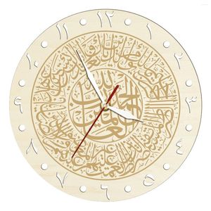 Wandklokken Surah Al Fatiha Arabische kalligrafie Lasergesneden houten klok Koran Home Decor Horloge Islamitische kunst Dual Lagen Hout