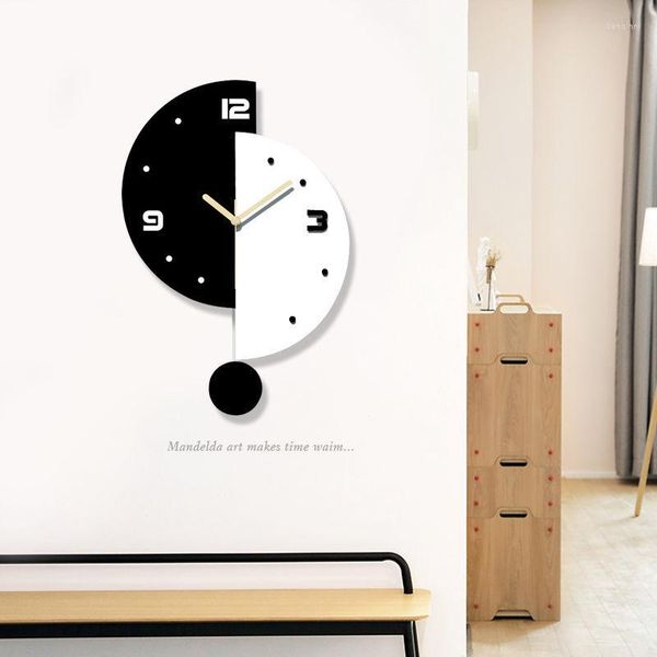 Relojes de pared Reloj oscilante Sala de estar Hogar simple Péndulo silencioso Moda creativa Reloj decorativo sin marco de cuarzo