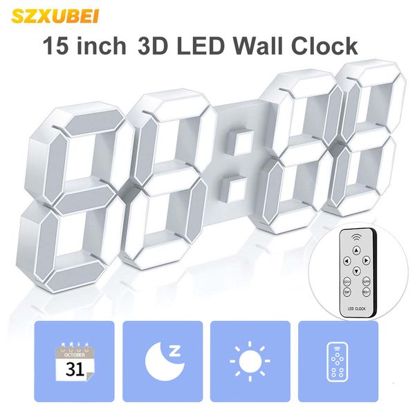 Relojes de pared Szxubei LED LED Digital Reloj de despertador grande Control remoto de control remoto Auto Dimmine 1224H Fecha de hora Temp Bucle Display 15 pulgada 230815
