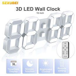 Wall Clocks SZXUBEI Reloj de pared LED 3D Reloj de pared digital grande con control remoto Reloj despertador TimeDateTemp Display Reloj de mesa de pared 230414