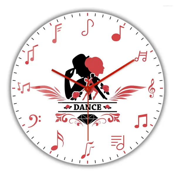 Horloges murales Tango Couple dansant avec des notes de musique horloge décorative mouvement de balayage silencieux danseurs de salle de bal décor à la maison montre