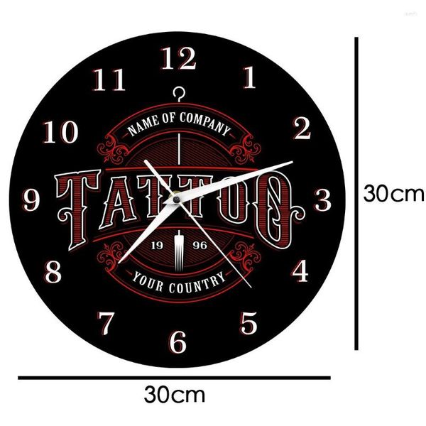 Relojes de pared Tatuaje Nombre personalizado Reloj negro moderno Parte del cuerpo humano Vintage Decorativo Tiempo Arte Decoración