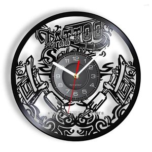 Horloges murales Tattoo Studio Sign Salon Record Clcok Shop Machine Art Décor Hipster Hommes Idée Cadeau