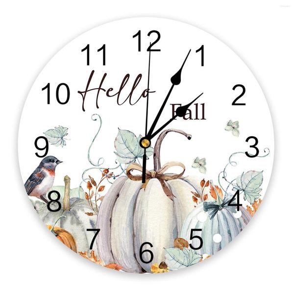 Horloges murales Thanksgiving automne citrouille érable oiseau horloge Design moderne silencieux montre pour chambre cuisine ronde suspendue