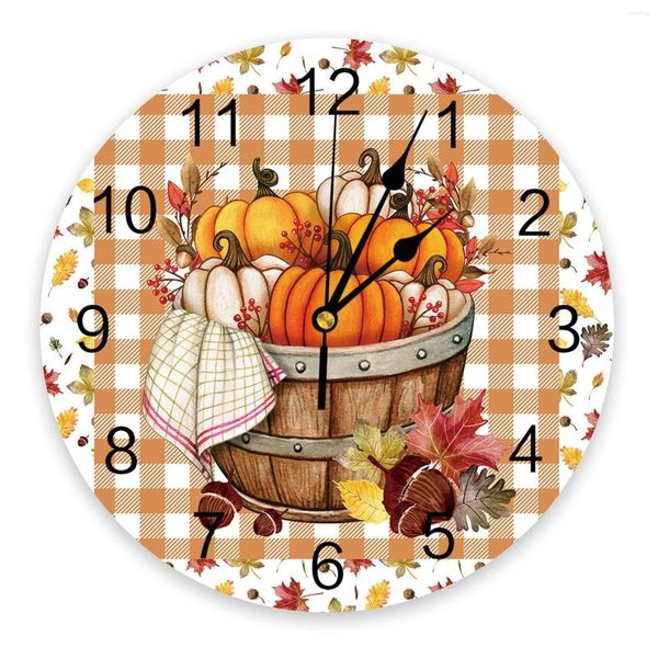 Relojes de pared Día de Acción de Gracias hojas caídas calabaza piñones reloj diseño moderno sala de estar decoración reloj decoración del hogar