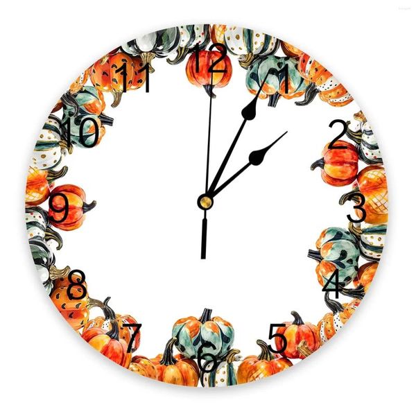 Horloges murales Thanksgiving Pumpkin Painting Horloge Grande cuisine moderne Dinning Round chambre à coucher