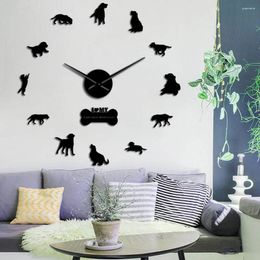 Horloges murales Le Labrador Retriever Grande horloge silencieuse sans cadre Race de chien DIY Art avec miroir effet autocollant acrylique