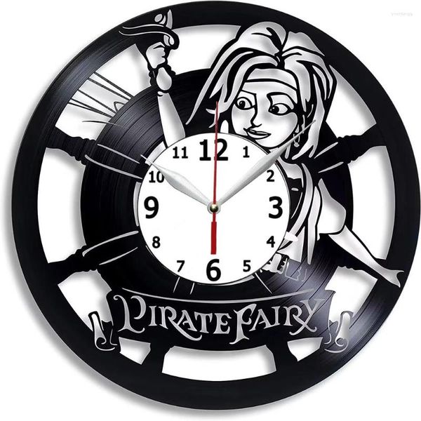 Relojes de pared The Pirate Fairy Record Clock Compatible 12 pulgadas (30 cm) Regalo negro Ideas sorpresa Amigos y familiares Cumpleaños D