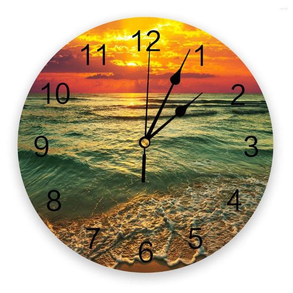Horloges murales la mer coucher de soleil plage horloge chambre silencieux numérique salon décor Design moderne