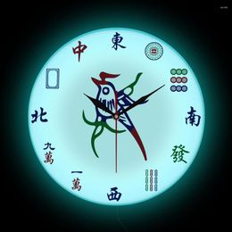 Wandklokken dertien weeskinderen mahjong printklok met led backlit speelkamer decor mah-jong touhaiden kaart bord nachtlicht