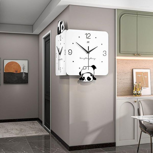 Horloges murales Ticktockery Panda tridimensionnel double face horloge d'angle salon maison murale moderne minimaliste