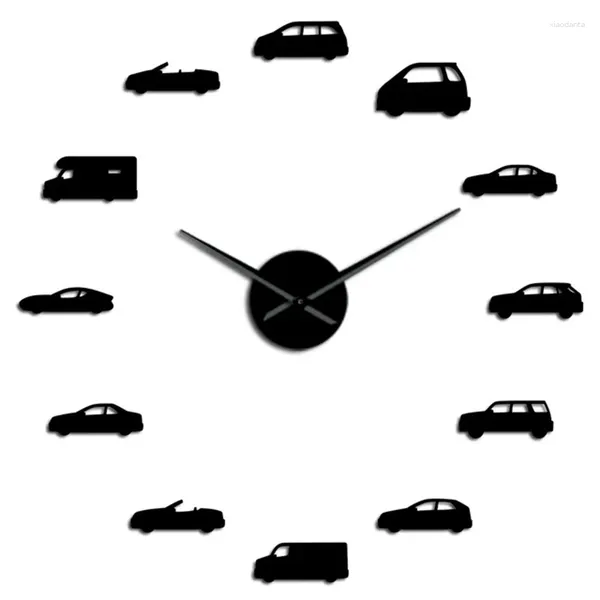 Horloges murales voitures de transport bricolage 3D horloge acrylique voiture de sport automobile montre à quartz surface de miroir à piles