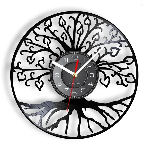 Horloges murales Arbre de vie Rétro Record Horloge Salon Cuisine Famille Longplay Art Décor à la maison