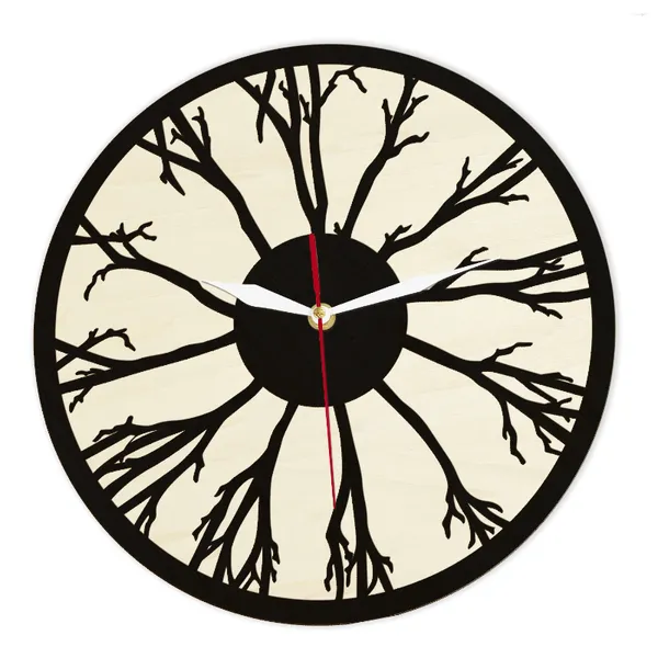 Horloges murales Arbre de vie Horloge à mouvement silencieux pour salon Coupe au laser Branche de bois Double couches en bois Décor à la maison Montre