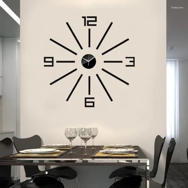 Horloges murales à la mode miroir acrylique auto-adhésif bricolage pour la décoration de la chambre à coucher à la maison horloge silencieuse