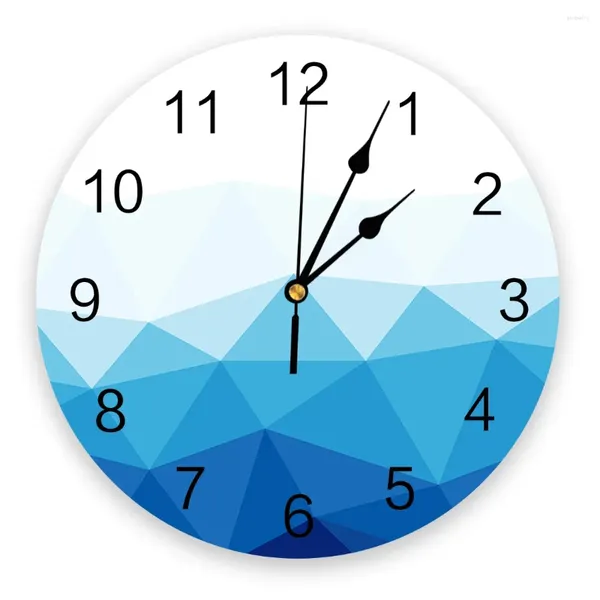 Horloges murales Triangle Bloc Bleu Dégradé Impression Horloge Art Silencieux Non Ticking Montre Ronde Pour Cadeau De Décoration De La Maison