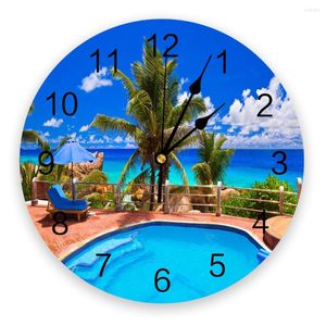 Relojes de pared Tropical Beach Swimming Pool Clock Dormitorio Silencioso Digital Living Room Decor Diseño moderno