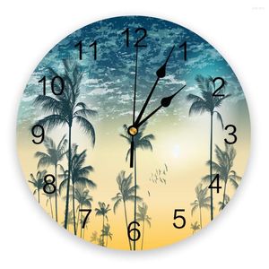 Horloges murales tropicales cocotier coucher de soleil chambre horloge grande cuisine moderne salle à manger ronde salon montre décor à la maison
