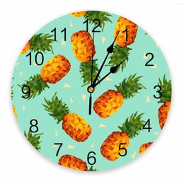 Horloges murales fruits tropicaux ananas vert décoratif horloge ronde chiffres arabes Design non tic-tac chambres salle de bain grande