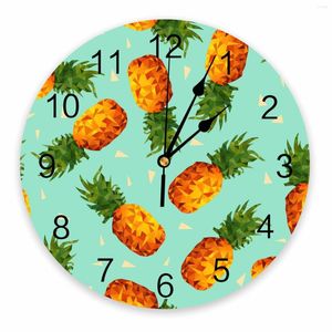 Relojes de pared fruta tropical piña verde decorativo reloj redondo números arábigos diseño sin tictac dormitorios baño grande