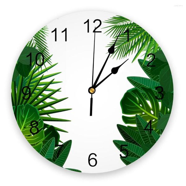 Relojes de pared Tropical Jungle Leaves Plant Reloj redondo Decoración creativa para el hogar Sala de estar Cuarzo Aguja Reloj colgante