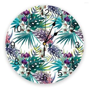 Horloges murales plantes tropicales horloge salon décor à la maison grand rond muet Quartz Table chambre décoration montre